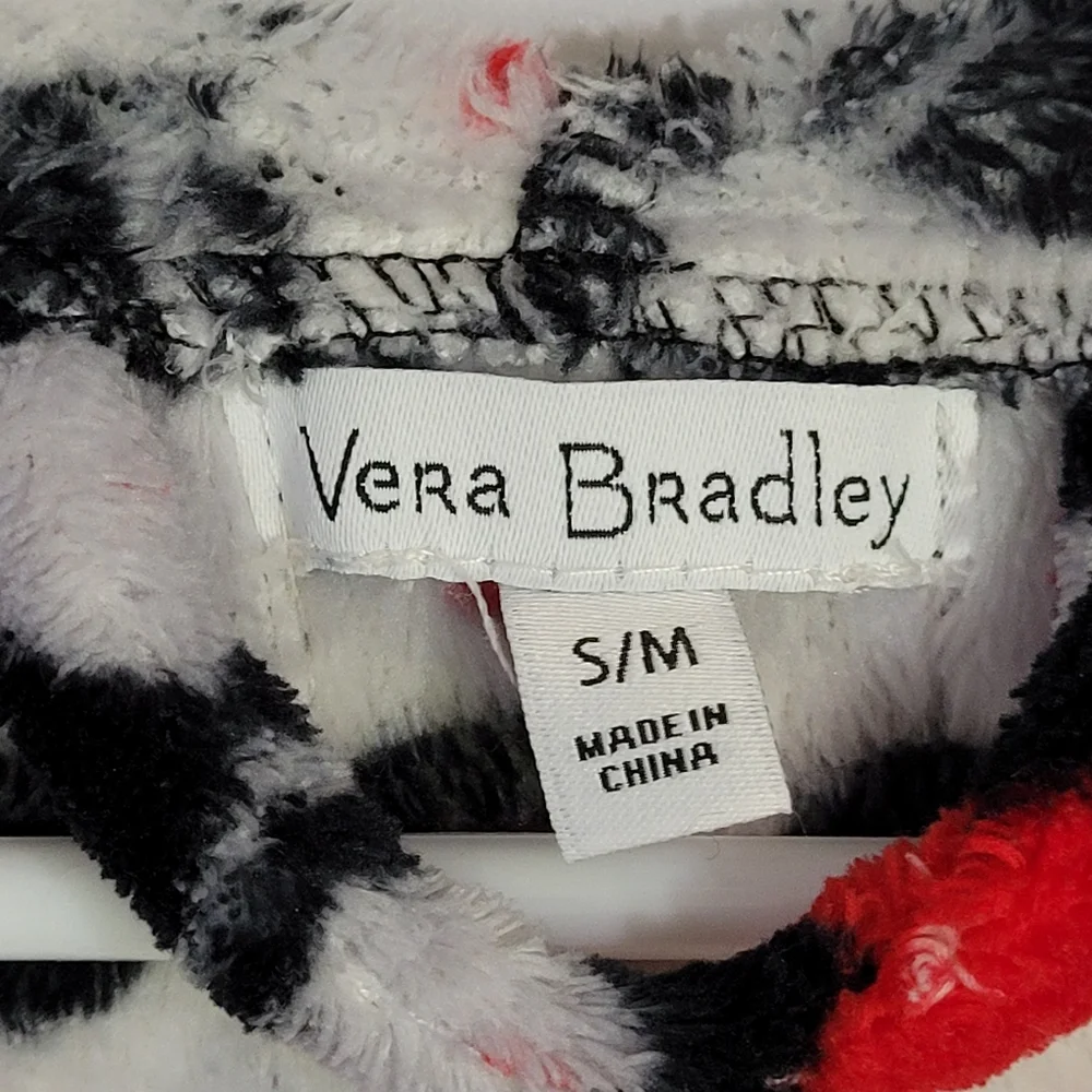 Vera Bradley Red and Black Penguin Plush Hooded Robe, Size Small/Medium, S/M